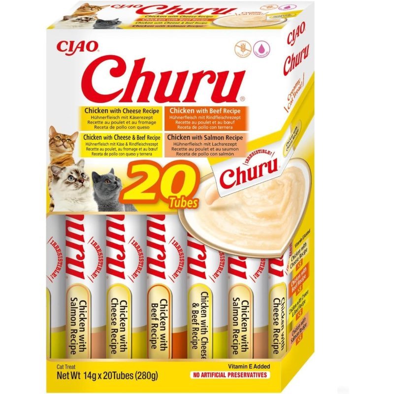 INABA Churu Gatos, 4 Recetas de Snacks Saludables a Base de Pollo, 280g