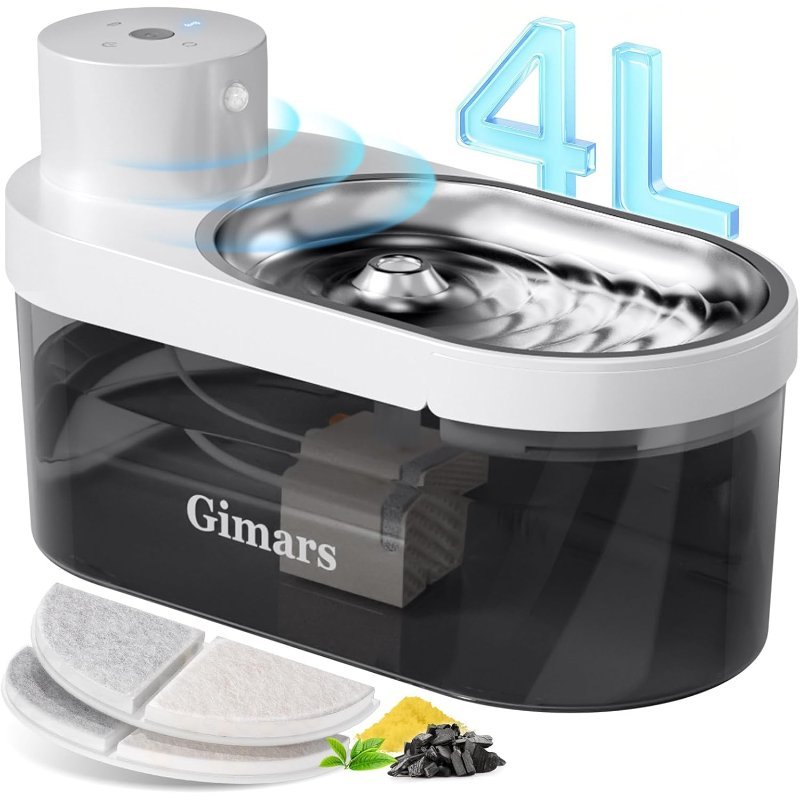 Gimars Fuente para Gatos 4L Sin Cable, con Sensor de Movimiento y Batería Recargable