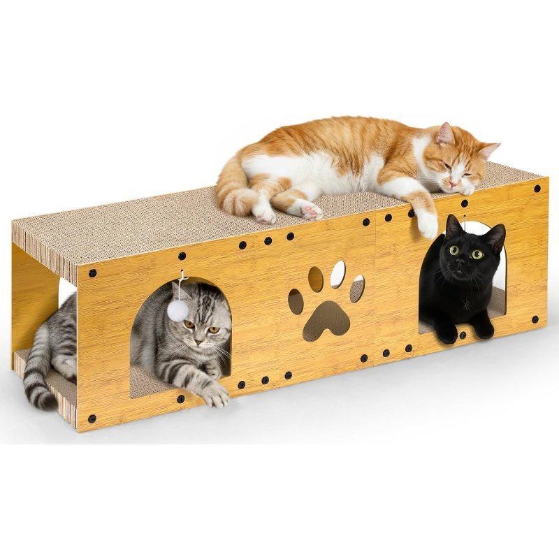 Gimars Rascador para Gatos 100x30x30 cm, Casa de Cartón con Bola de Juguete