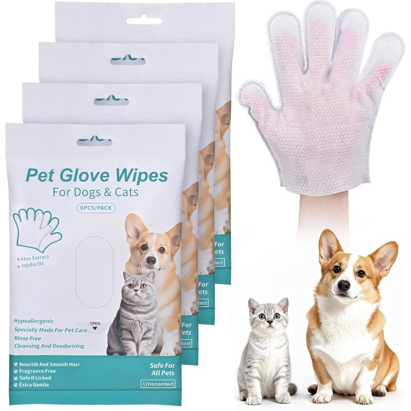 24 Piezas Guantes de Limpieza para Perros, Toallitas Hipoalergénicas para el Cuidado Diario
