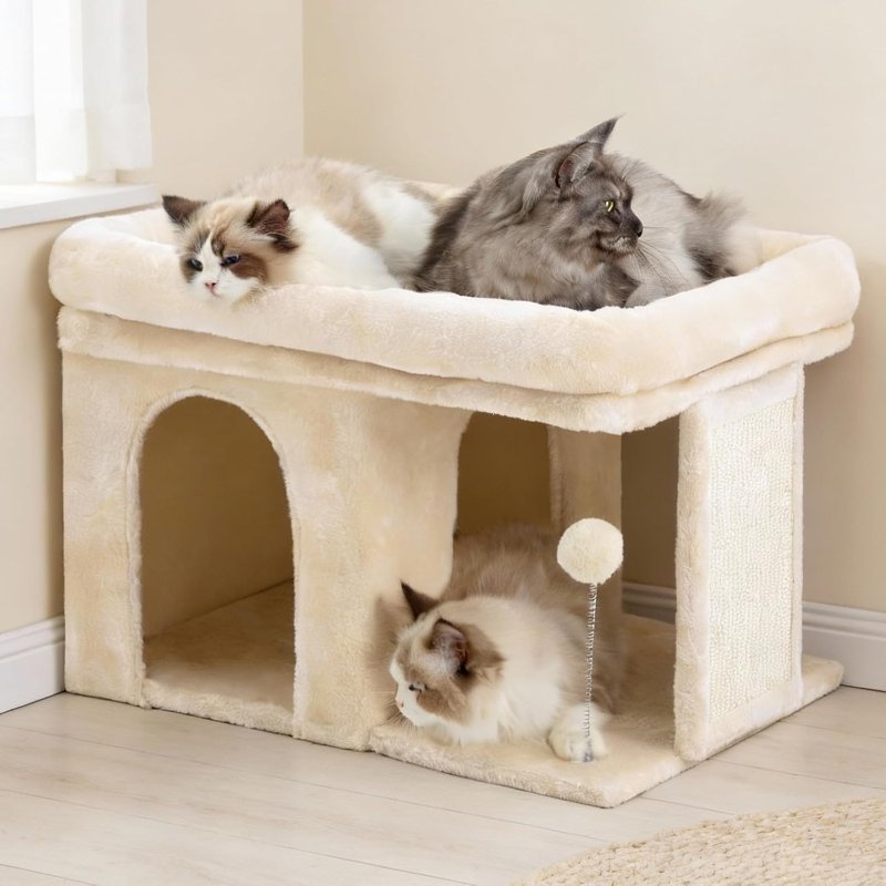 Heybly Rascador para Gatos, Árbol de 35 cm con Plataforma y Casita, Tablero de Sisal
