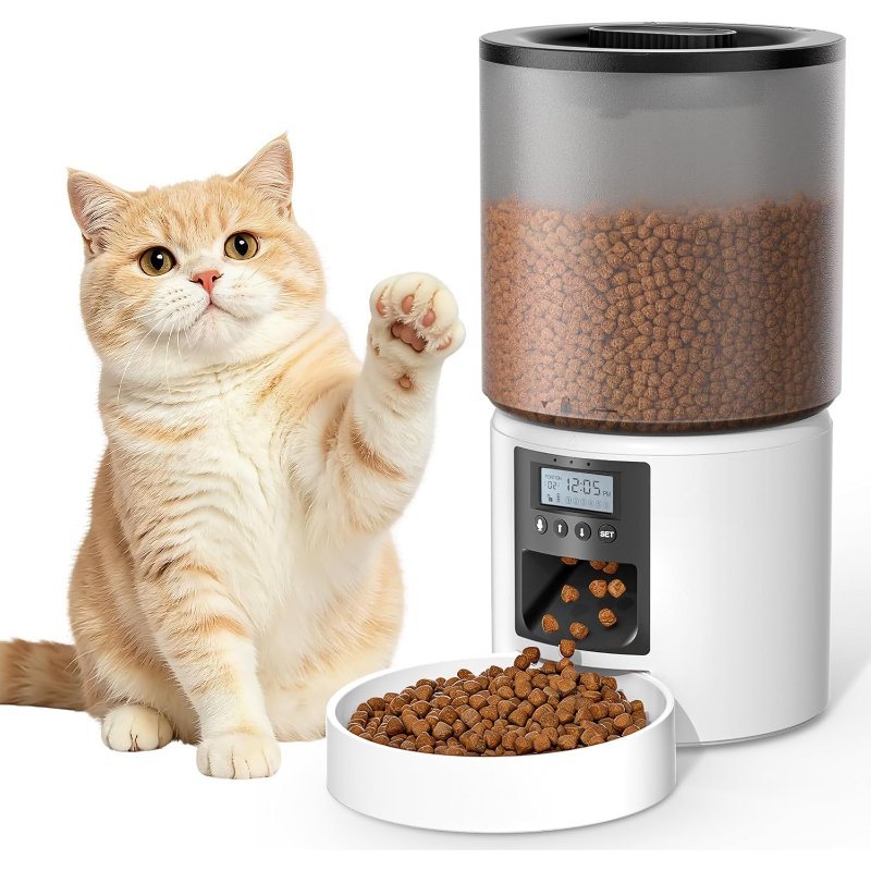 Comedero Automático para Gatos 4L, 1-6 Comidas al Día con Porciones Programables