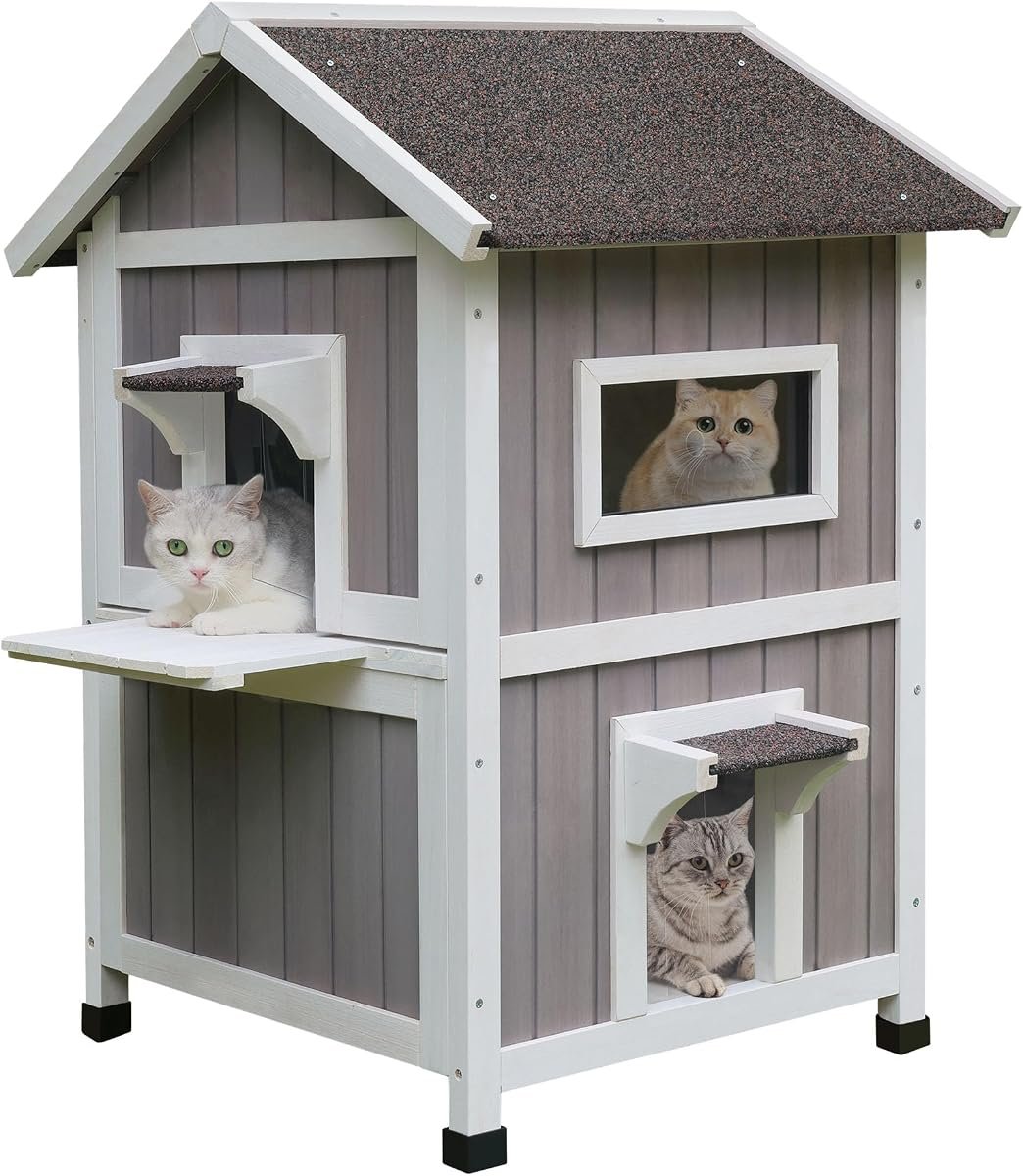 3. Refugio de madera HiCaptain de dos pisos para gatos salvajes