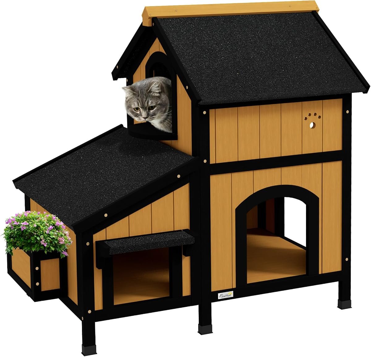 7. Caseta de madera PawHut de dos niveles con macetero