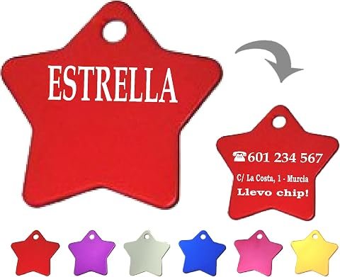Chapa identificativa en forma de estrella para perro y gato