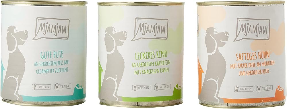 MjAMjAM Mixpaket I: pollo & pato, ternera, pavo (6x800g)