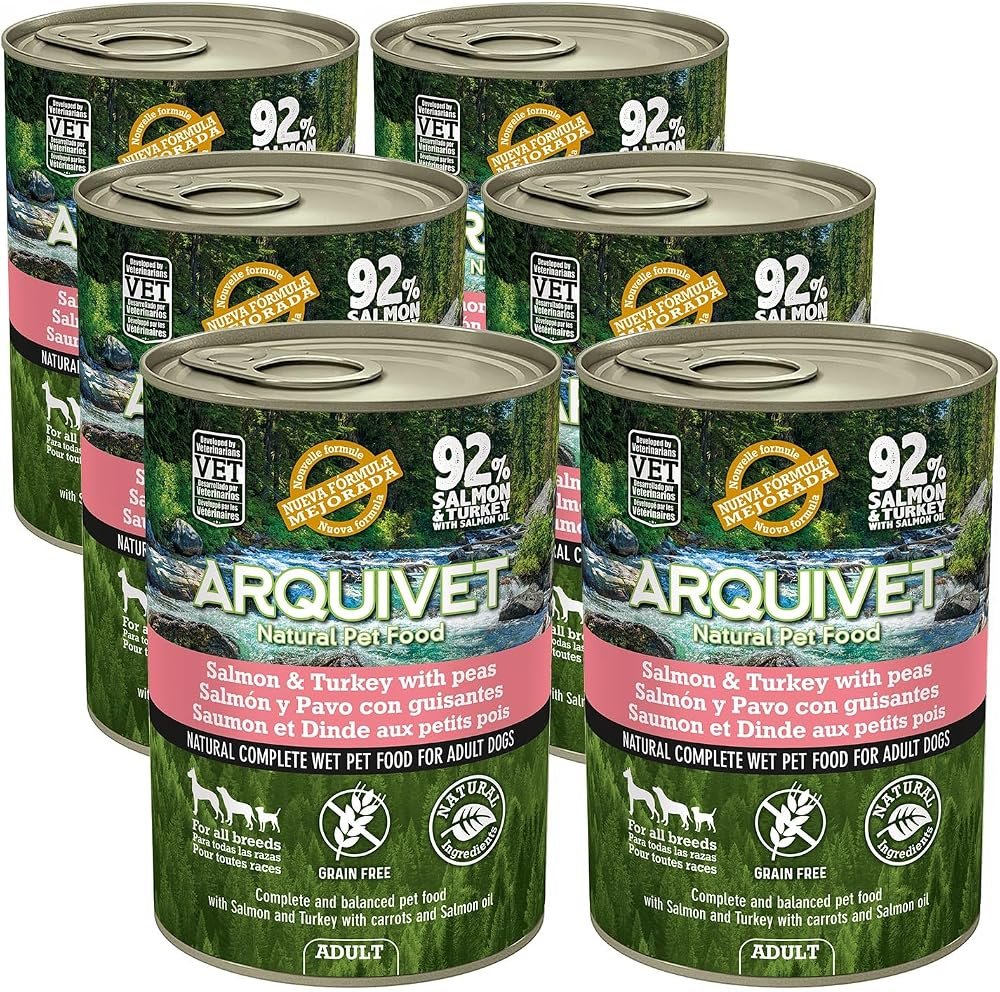 Arquivet Latas de Salmón y Pavo con Guisantes (pack de 6, 400g)