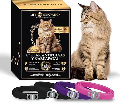 Pack 4 Collares Antiparasitarios para Gatos, 24 Meses de Protección