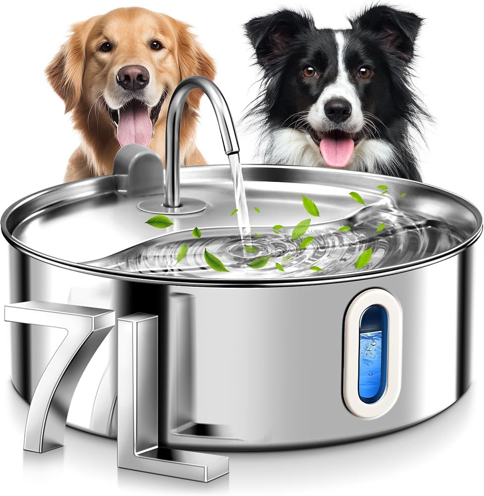 FUKUMARU fuente de agua con filtración de 5 capas y luz LED para perros