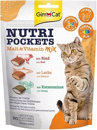 GimCat Nutri Pockets, Snack Crujiente con Malta y Vitaminas