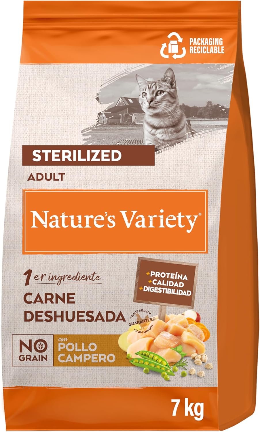 Nature's Variety No Grain pienso para gatos esterilizados con pollo, saco de 7kg