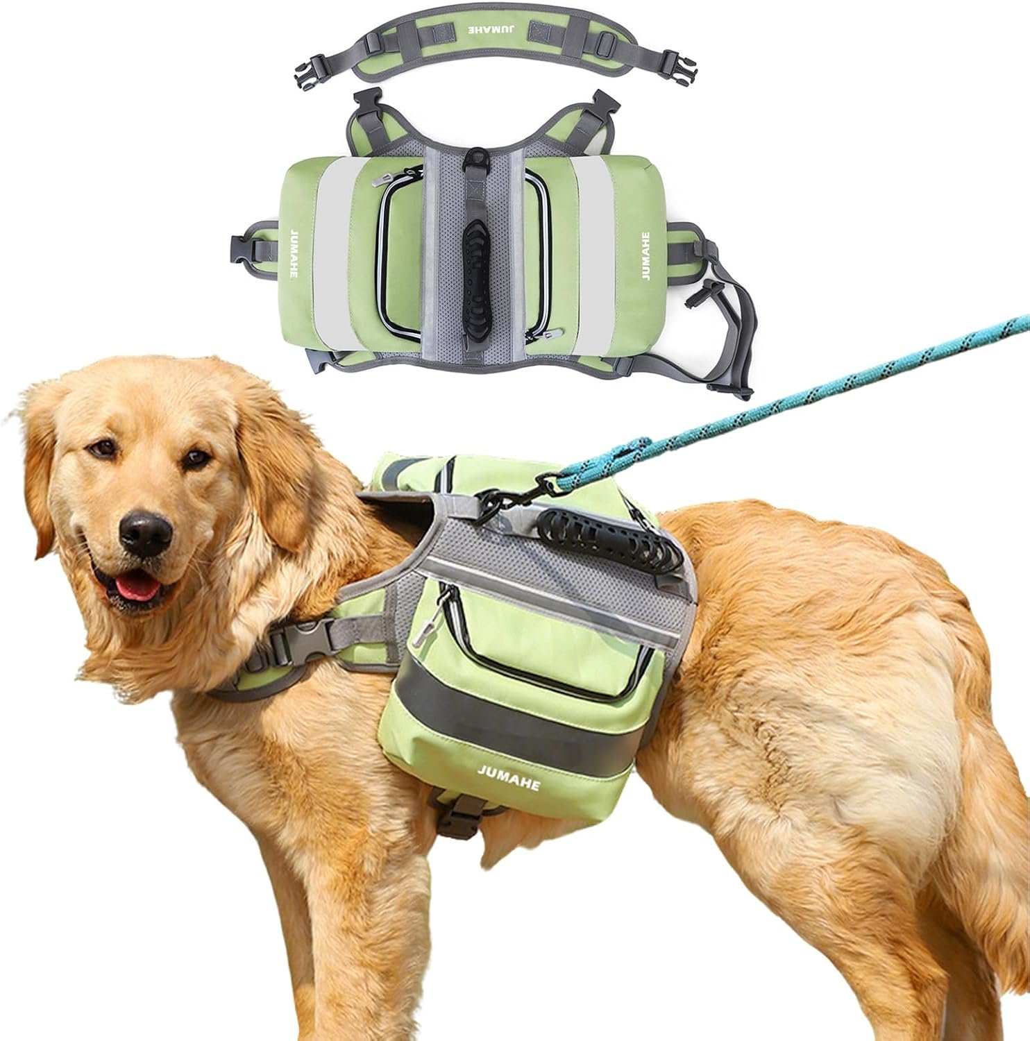 Petcute mochila con arnés impermeable para perro con bandas reflectantes