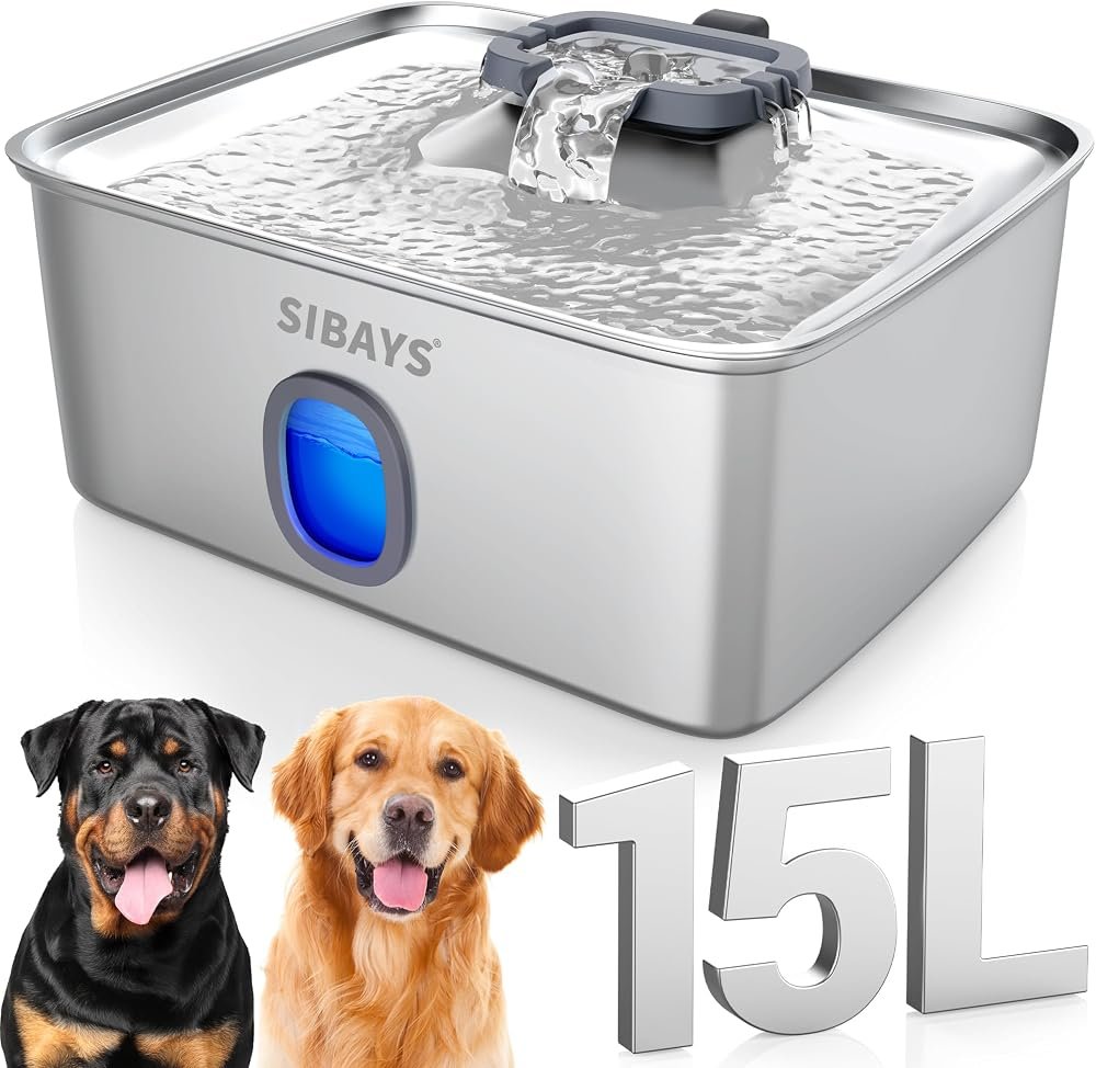 Sibays bebedero de 15 litros de acero inoxidable con ventana visible para perros grandes